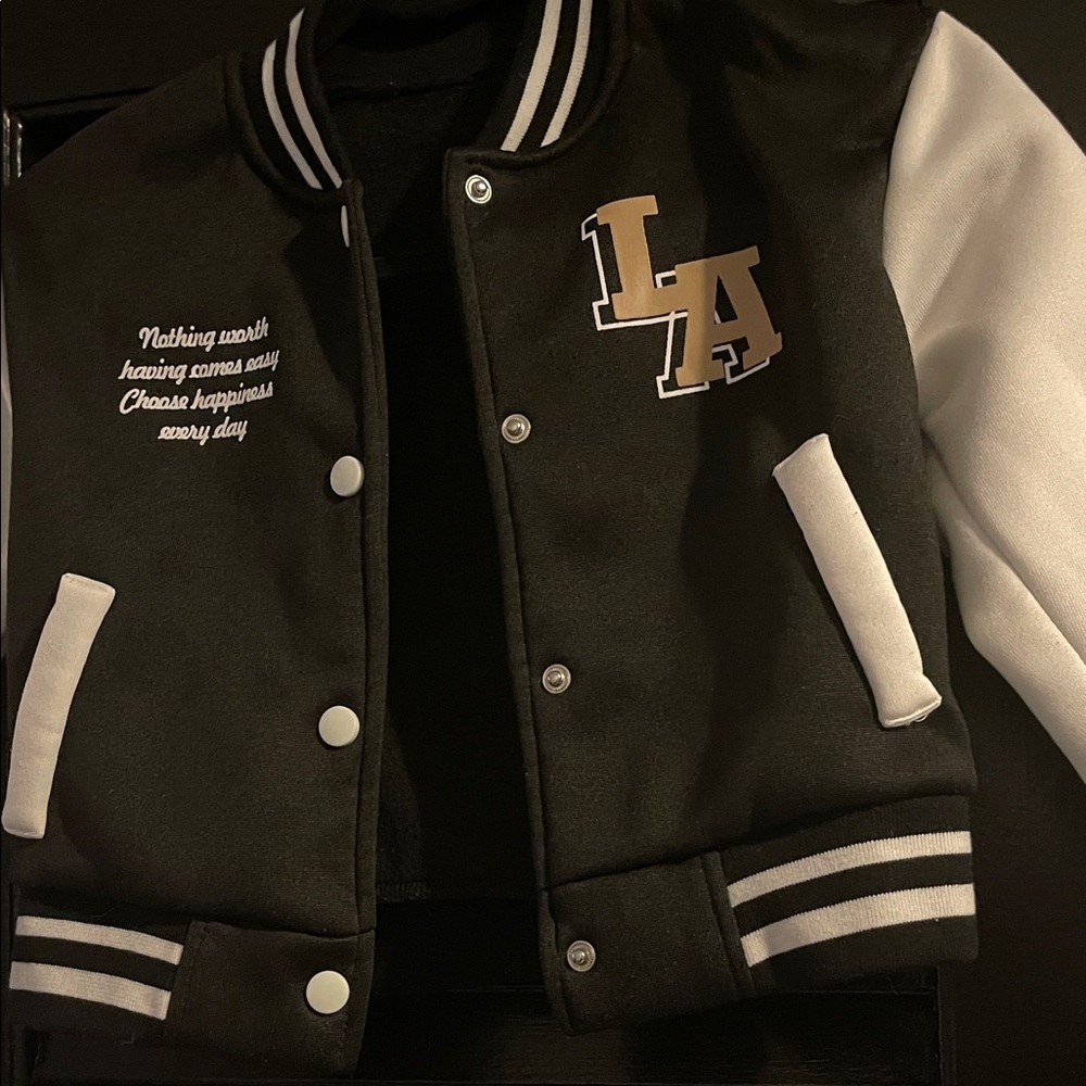 Black and White Varsity Jacket 4 Kids FITS MORE LIKE A 5 YR OLD CHILD Runs Small